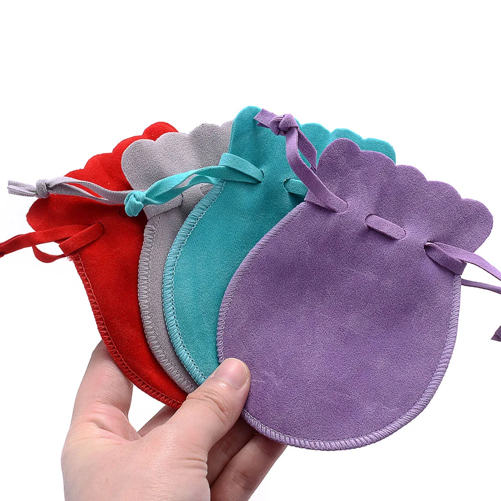10 Stück Bunte Samtbeutel mit Kordelzug und Wellenspitze, Weiche Flanell-Geschenktaschen für Schmuckaufbewahrung und Verpackung kleiner Gegenstände – Detail 2
