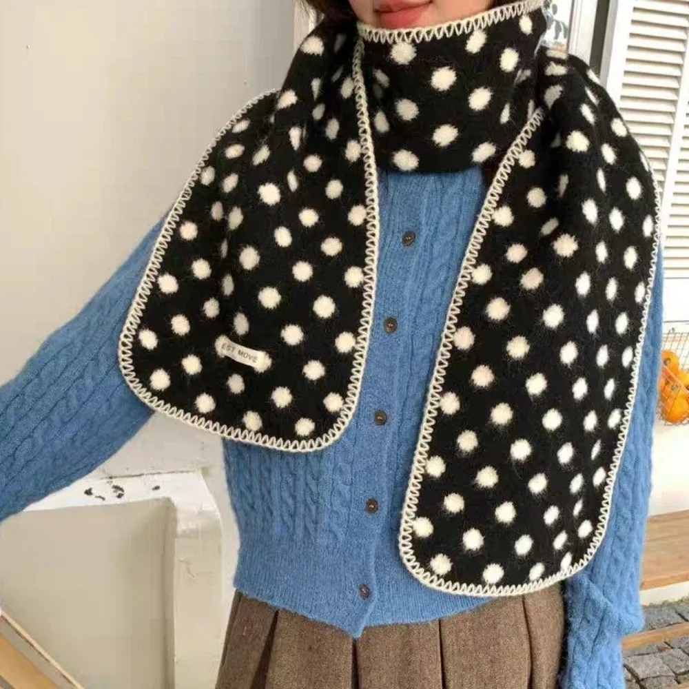 Fashion Thickened Polka Dot Scarf Korean Style Edge Lock Double-Sided Scarf Keep Warm Knitted Scarfves Winter