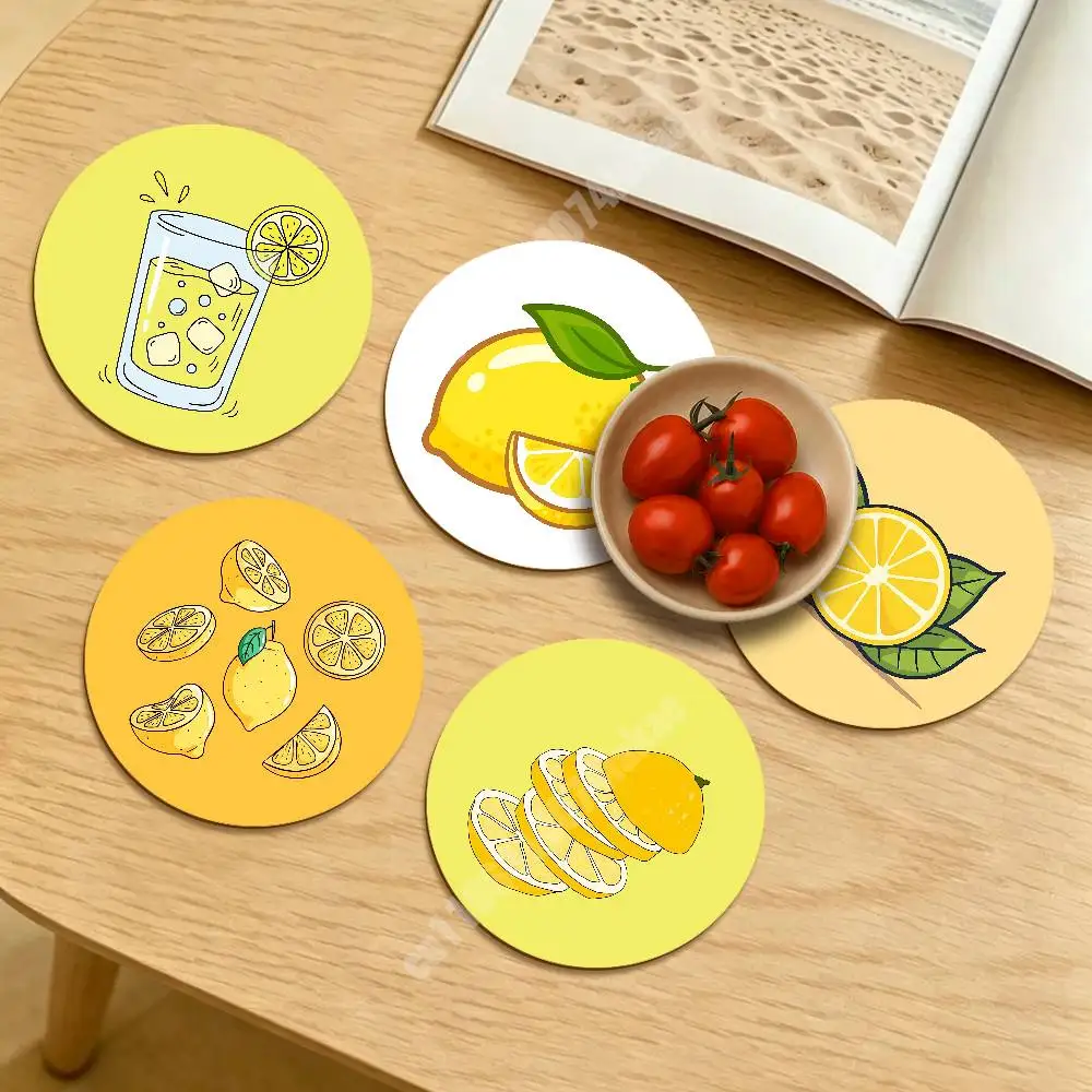 Lemon Lemonade Summer Fruits Round Coaster for Drink Cup Relaxing Coffee Nook Sustainable Lifestyle Decor