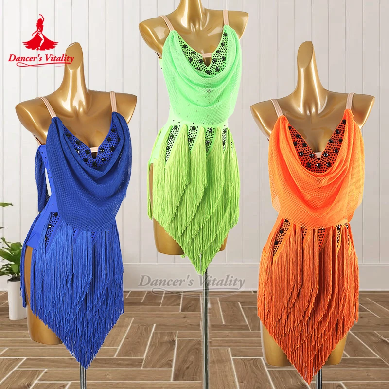 Dançarino vitalidade blackpool dança festival campeonatos de dança latina roupa adulto chacha realizar estilingue saia franjas personalizado
