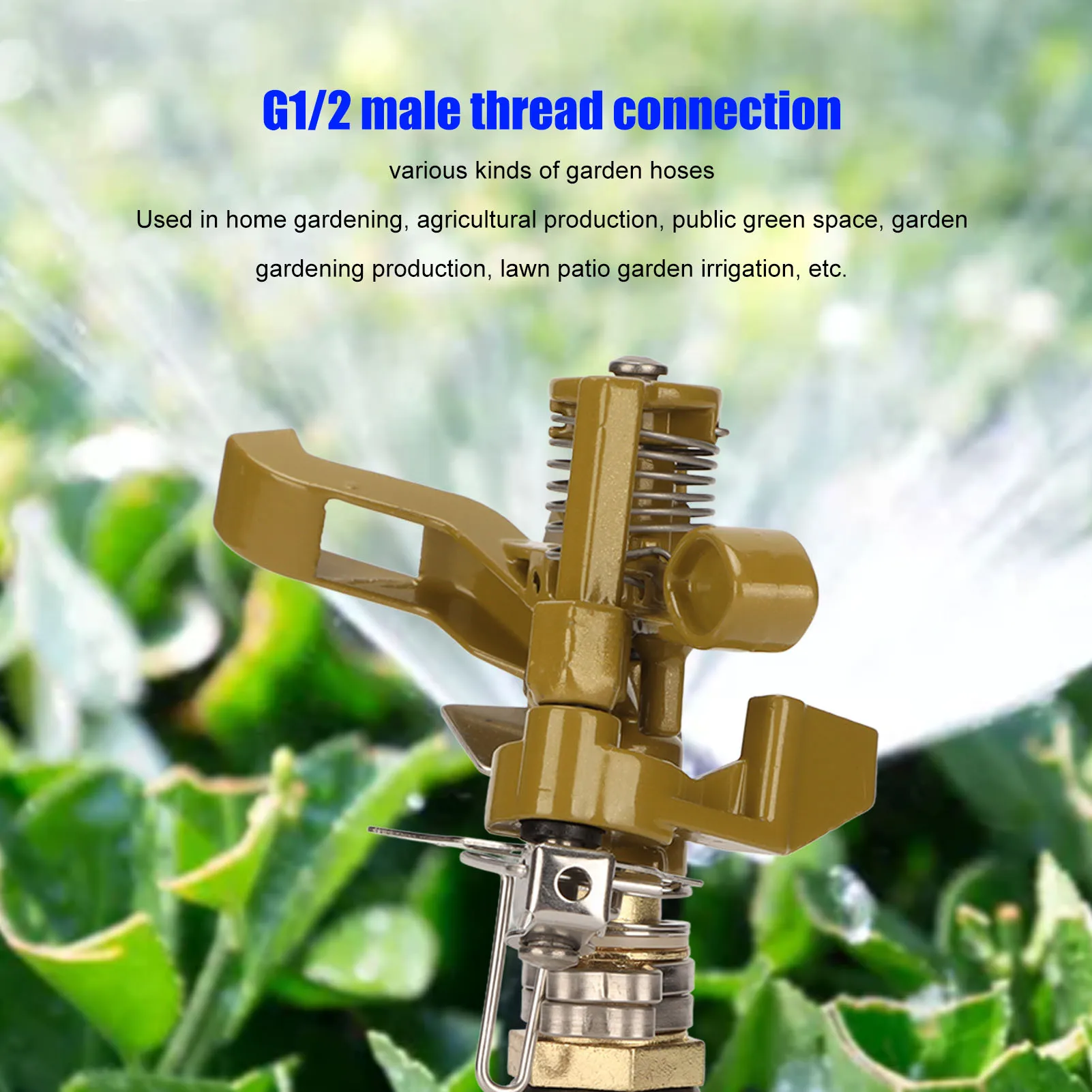 G1/2 Male Thread Watering Sprinkler Head 360 Degree Automatic Rotation 15m Range for Lawn Patio Garden Irrigation