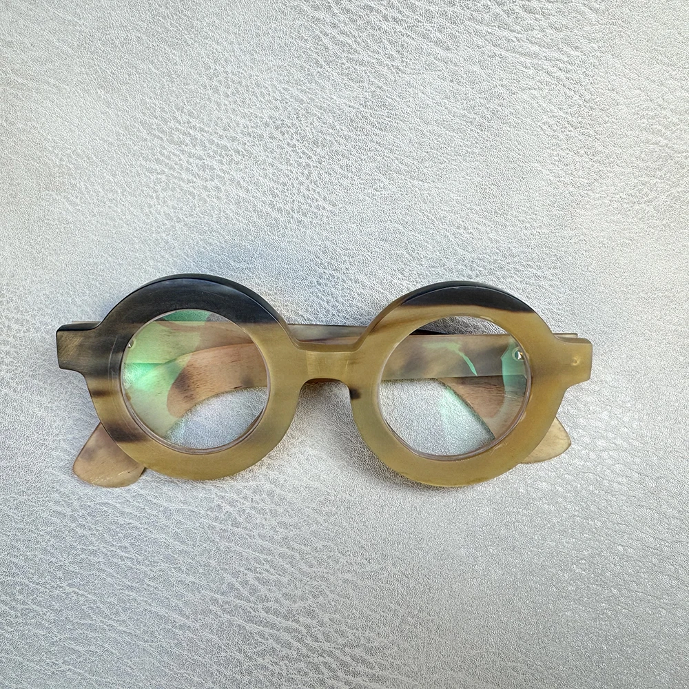 

Мужские круглые большие толстые винтажные ретро ручной работы с медовым черным рогом для чтения, оправа для очков по рецепту, оптические линзы, очки