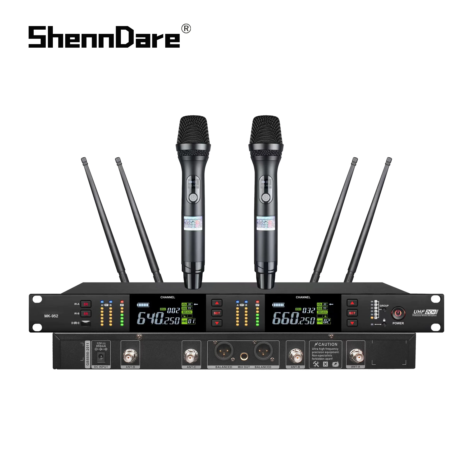 

ShennDare MK-952 2 Channel Professional UHF PLL True Diversity Wireless Microphone System Conference Mic Show Karaoke