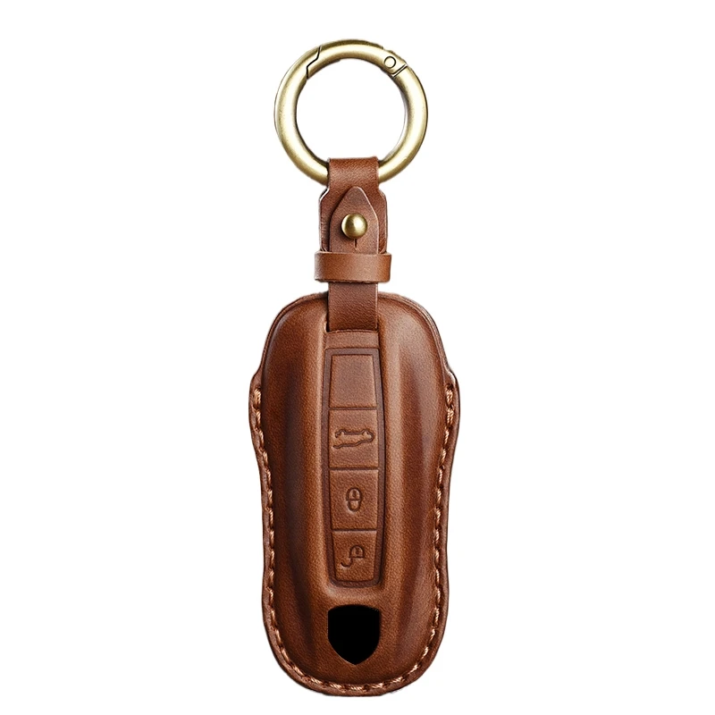 Étui de protection en cuir véritable pour clé de Porsche Macan 911 Panamera Cayenne Carrera Taycan