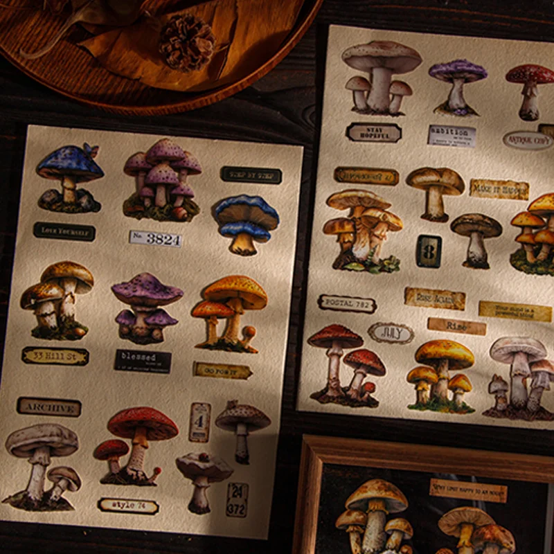 25 ورقة/حزمة ملصقات الفطر الغامض خمر DIY بها بنفسك الحرف سكرابوكينغ جراب هاتف مخطط مجلة الديكور #3