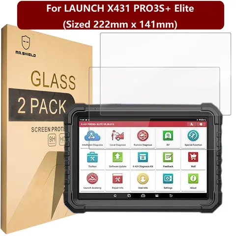 Mr.Shield 스크린 보호대, LAUNCH X431 PRO3S+ Elite (Sized 222mm x 141mm) 크기, 강화 유리, 2 팩, 9H 경도