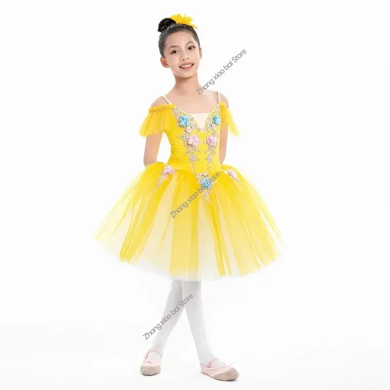 Child Ballet Skirt Girls Tutu Dance Skirt Ballet Jumpsuit Child Ballet Dance Costumes Kids Group Program Performance Clothing