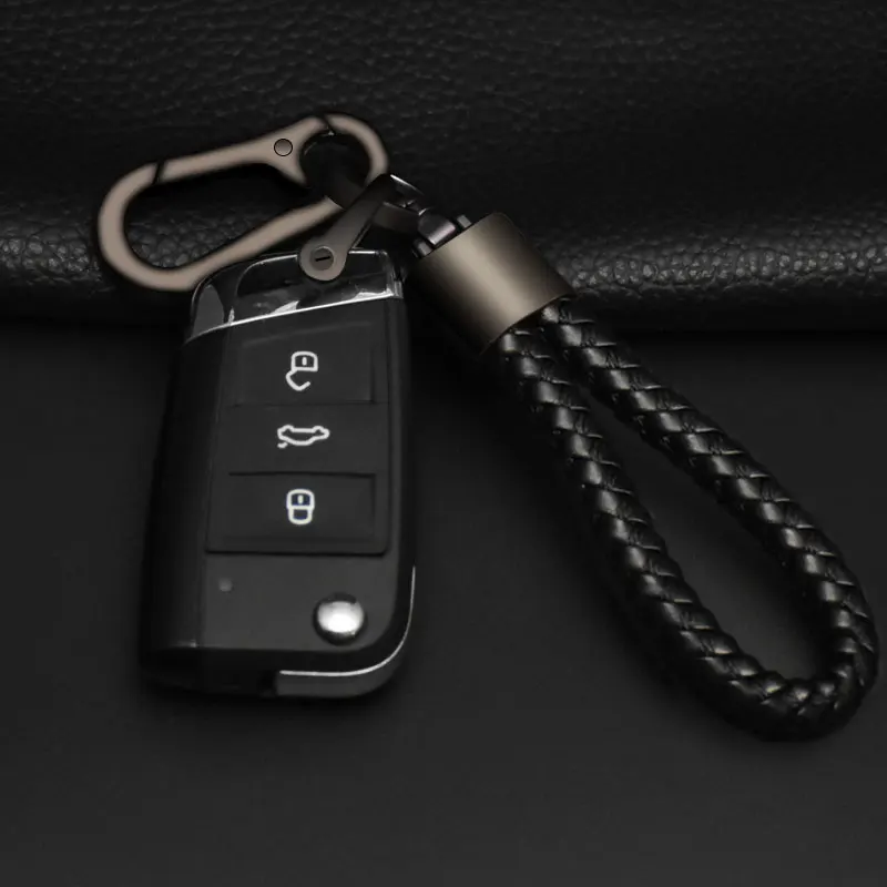 

High-Grade Hand Woven Leather Car Keychain 360 Degree Rotating Horseshoe Buckle Key Rings Leather Lanyard Key Chain Accessories