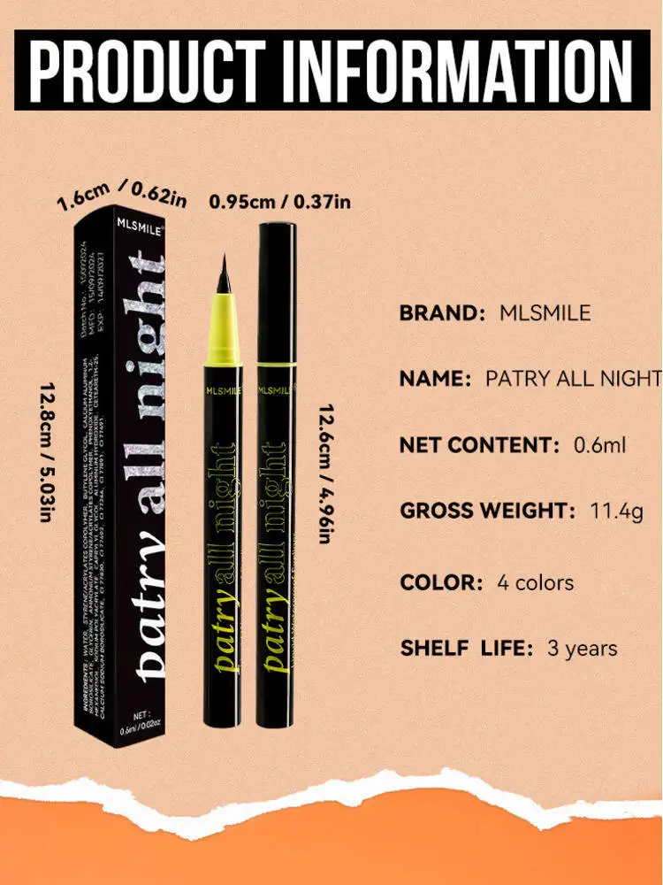 MLSMILE مقاوم للماء أسود أبيض فضي سريع الجفاف مقاوم للتلطخ السائل كحل القلم ماكياج 4 قطعة مجموعة 2025 جديد