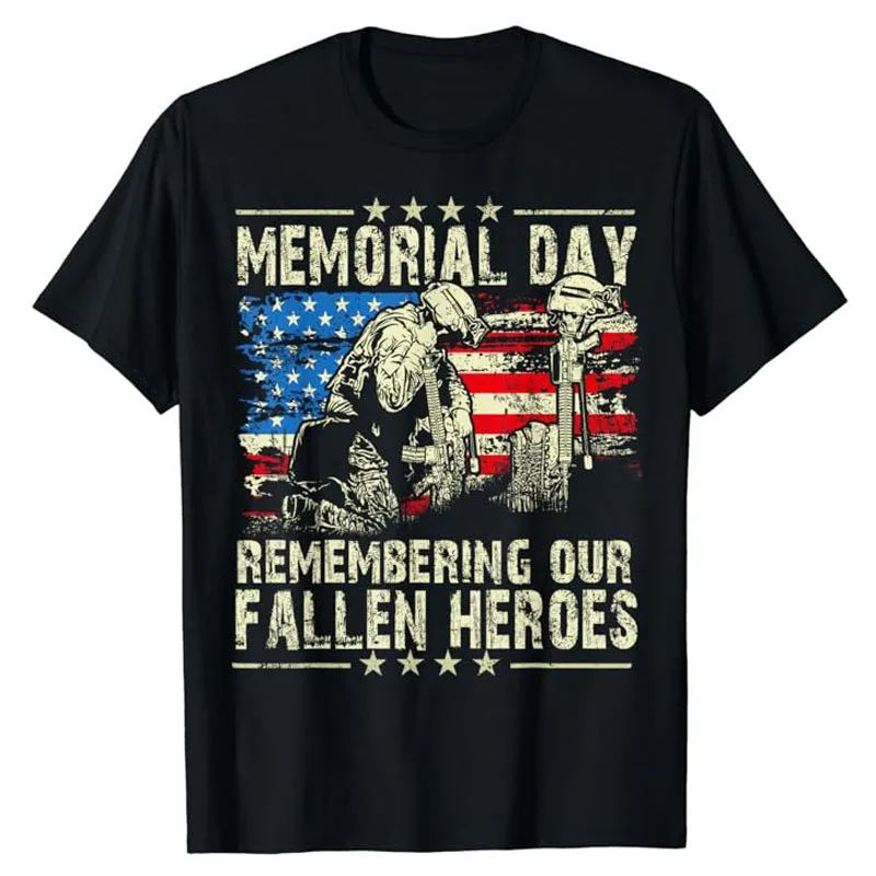 

Memorial Day Remember The Fallen Veteran Military Vintage T-Shirt Men's Fashion Husband Daddy Gift Cool US Flag Graphic Tee Tops