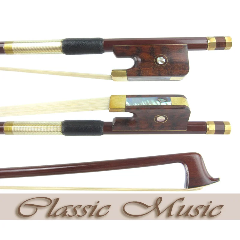 

Gold Alloy Fitted Pernambuco Cello Bow with Snakewood Frog (4/4), Good Mongolian Horse Hair.