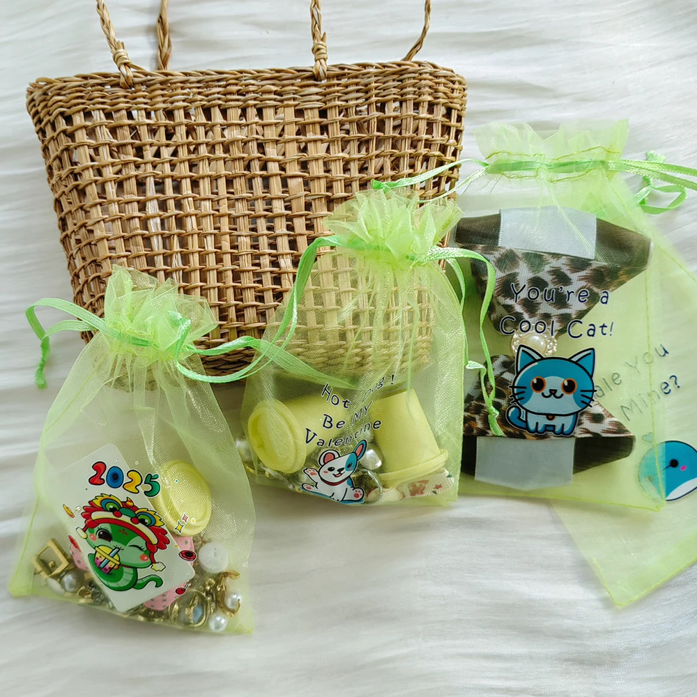 Tas Hadiah Organza Logo Kustom Kantong Serut Transparan Organizer Perhiasan Anting Kemasan Pesta Pernikahan Sachet Jaring Permen