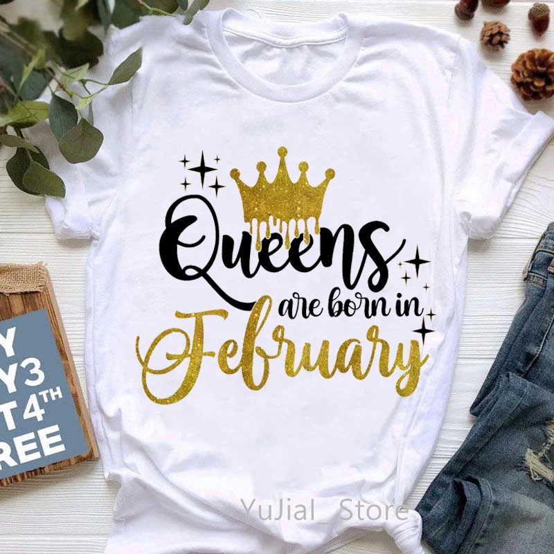 Golden Crown Queen Are Born In January To December Graphic Print T-Shirt Women'S Clothing Tshirt Femme Birthday Gift Tops