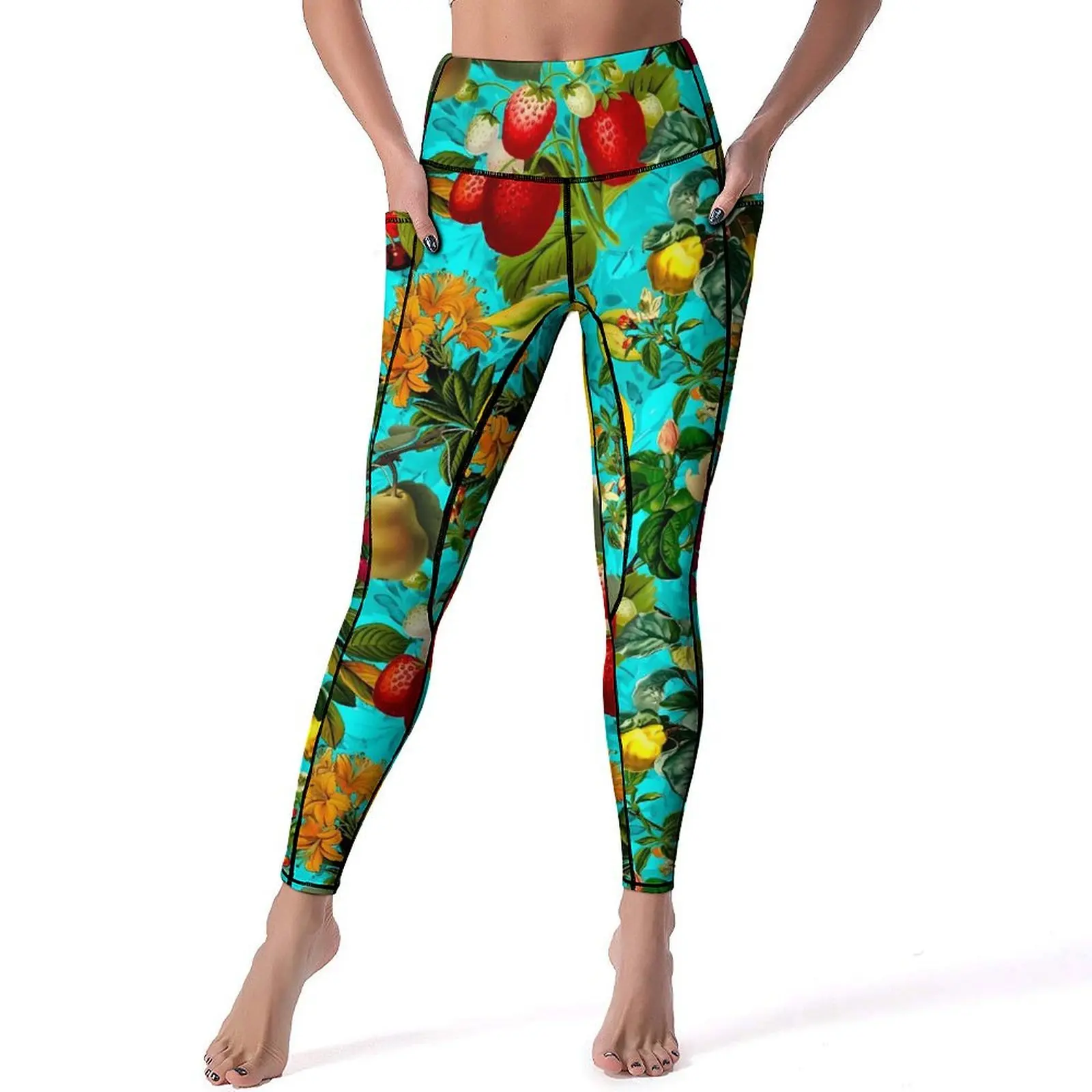 

Vintage Fruit Print Leggings Sexy Floral Print Push Up Yoga Pants Funny Stretch Leggins Women Design Workout Sports Tights