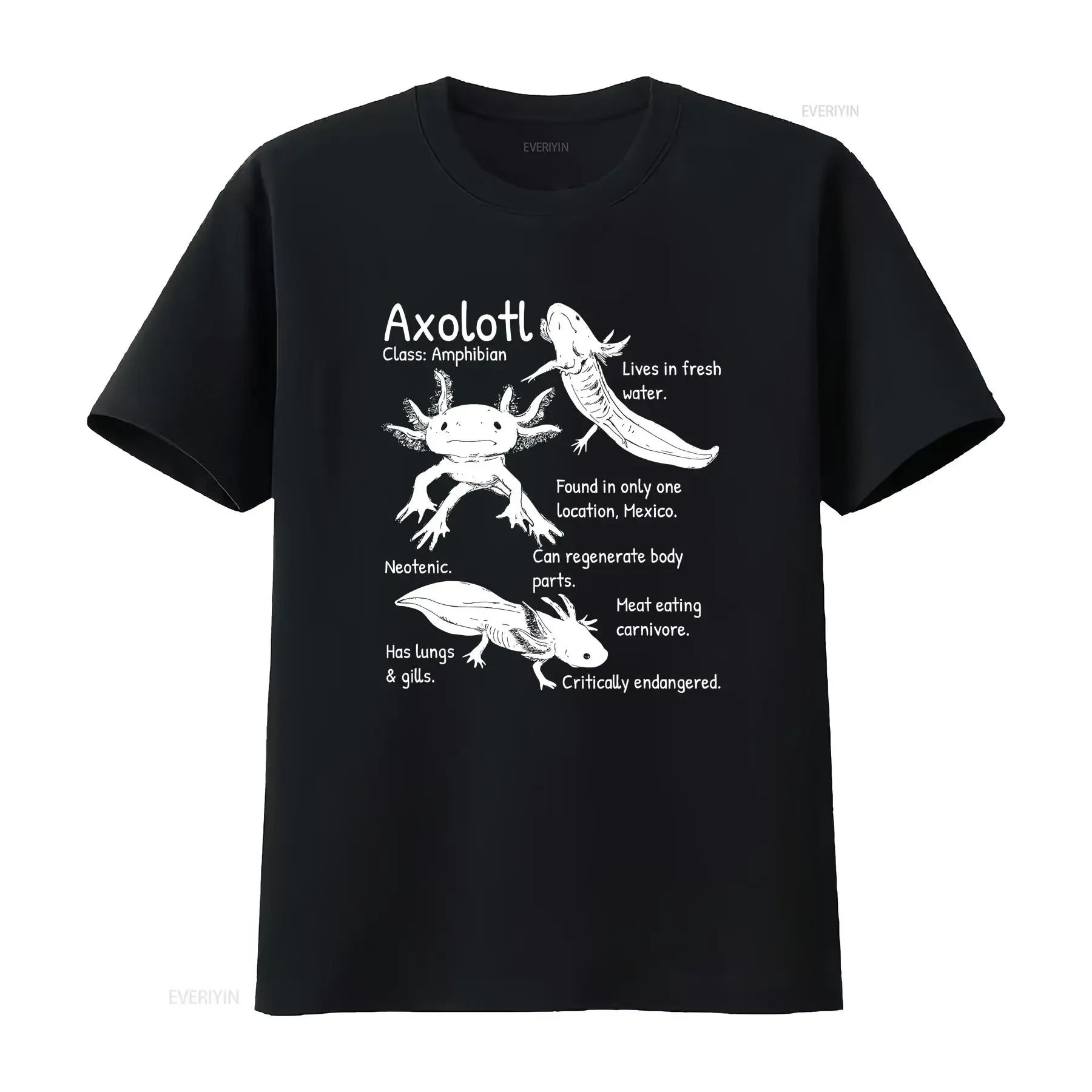Axolotl Facts Species Types Endangered Animals Illustration T Shirt vintage Washed Stylish Breathable fashion homme graphic