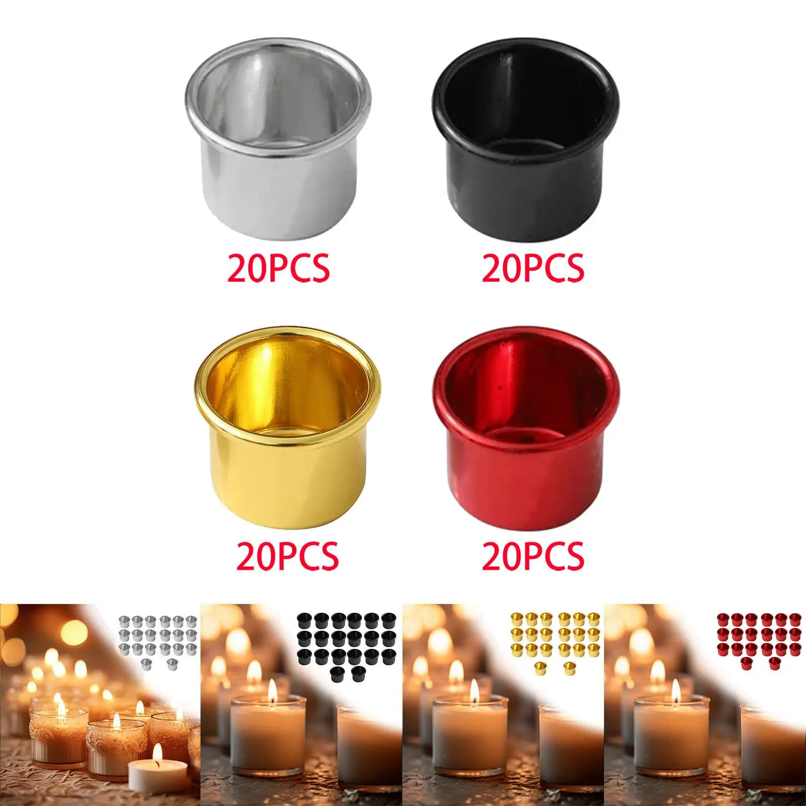 20x Candle Cup Candle Stand Ornament Metal Candlestick Candle Holder for Anniversary Christmas Thanksgiving Living Room Parties