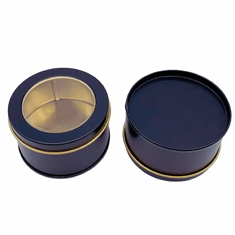 12Pcs Round Metal Tin Box Candle Jar Black Gold Screw Top Cans With Window Makeup Cream Lip Balm Smaple Container Empty Pot Box