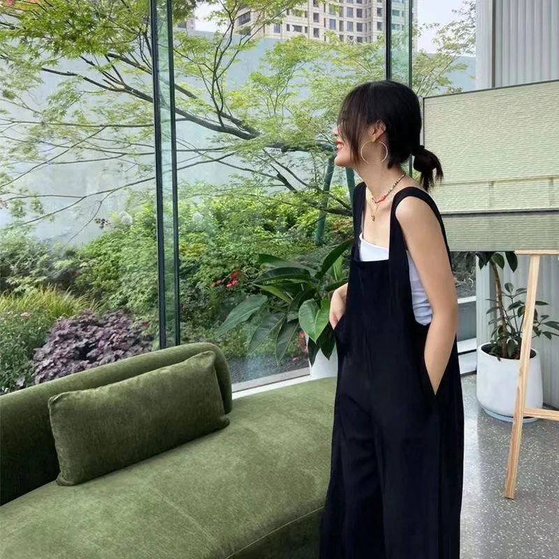 กางเกงขายาวทรงหลวมสไตล์เกาหลีสำหรับผู้หญิง ใส่สบาย ช่วยพรางหุ่น ทรงลำลอง แบบชิ้นเดียว สไตล์ฮ่องกง