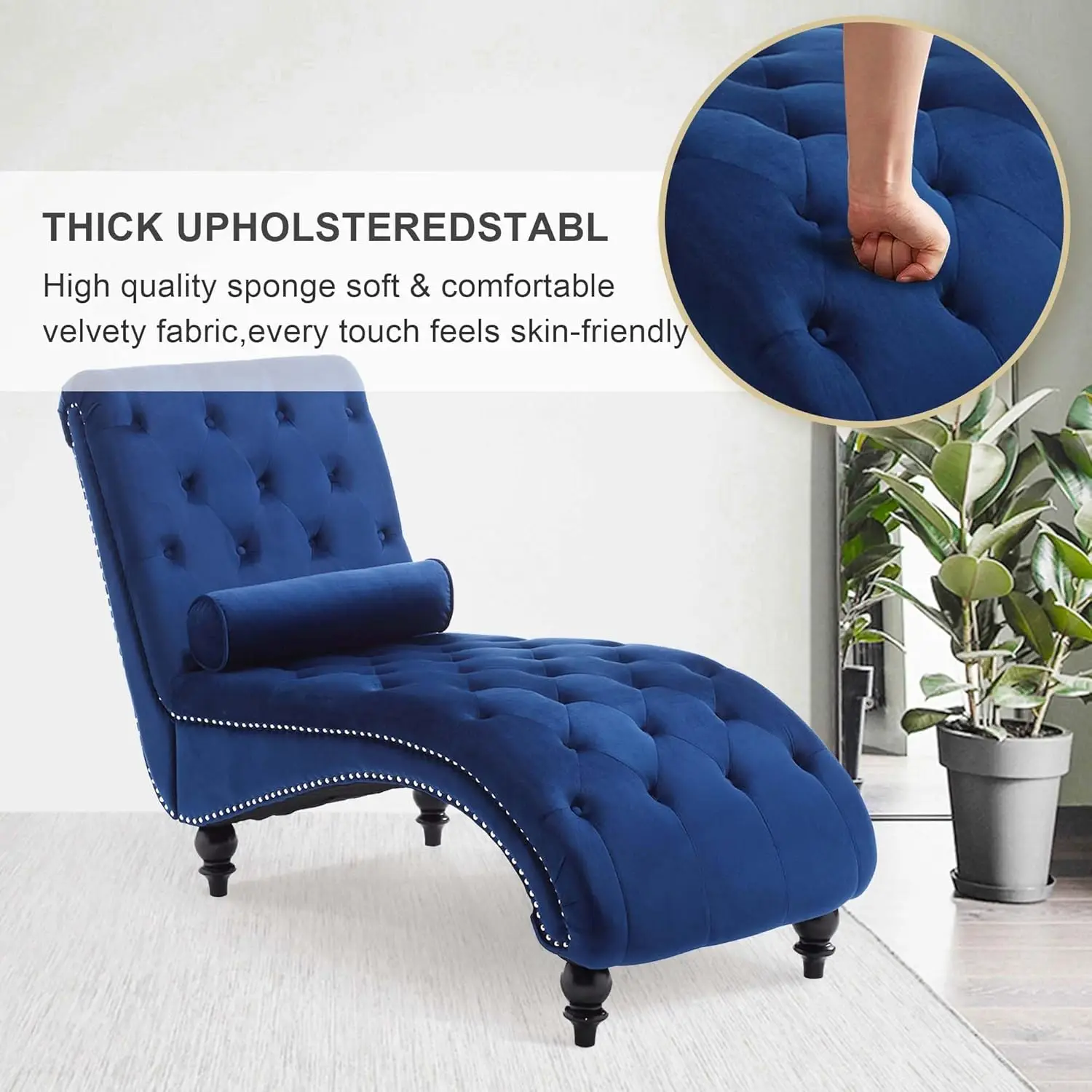 Velvet Button-Tufted Chaise Lounge Chair 3
