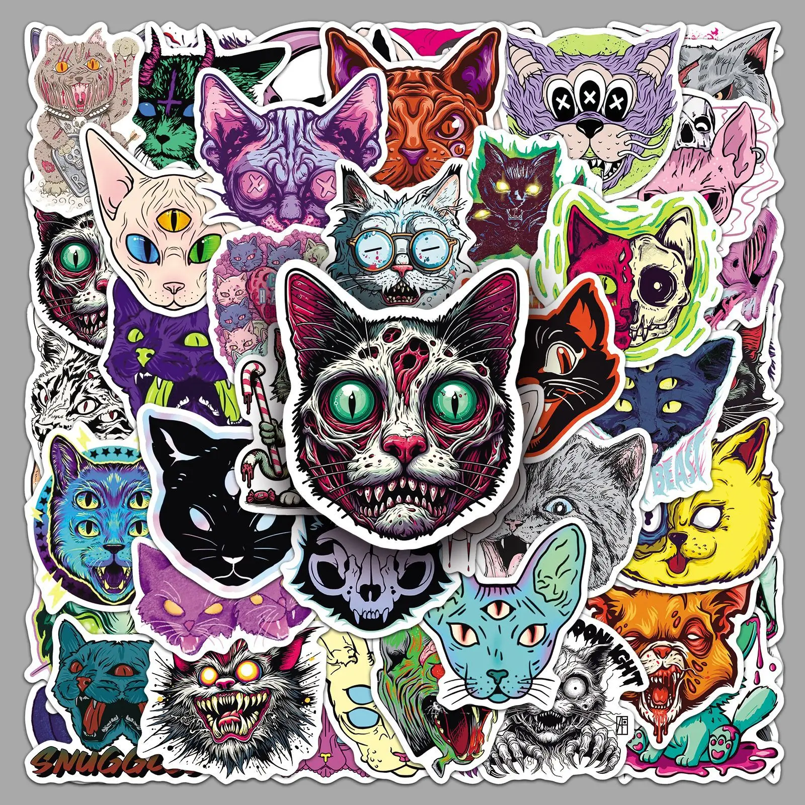 

50PCS Gothic Horror Cat Sticker Personalized Cool Creative Decorative Skateboard Motorcycle Helmet Desk Waterproof Decal Toys