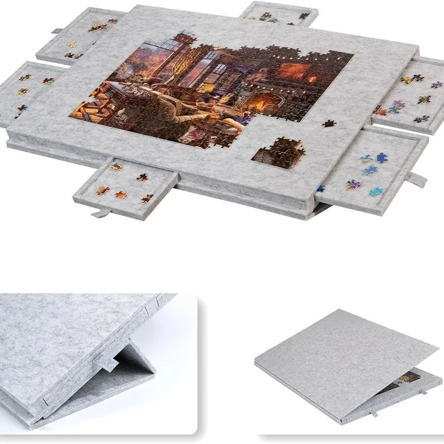 

1 Set Portable Puzzle Table Board with Bracket Cover Foldable Puzzle Felt Integrated Table for Home And Travel Use