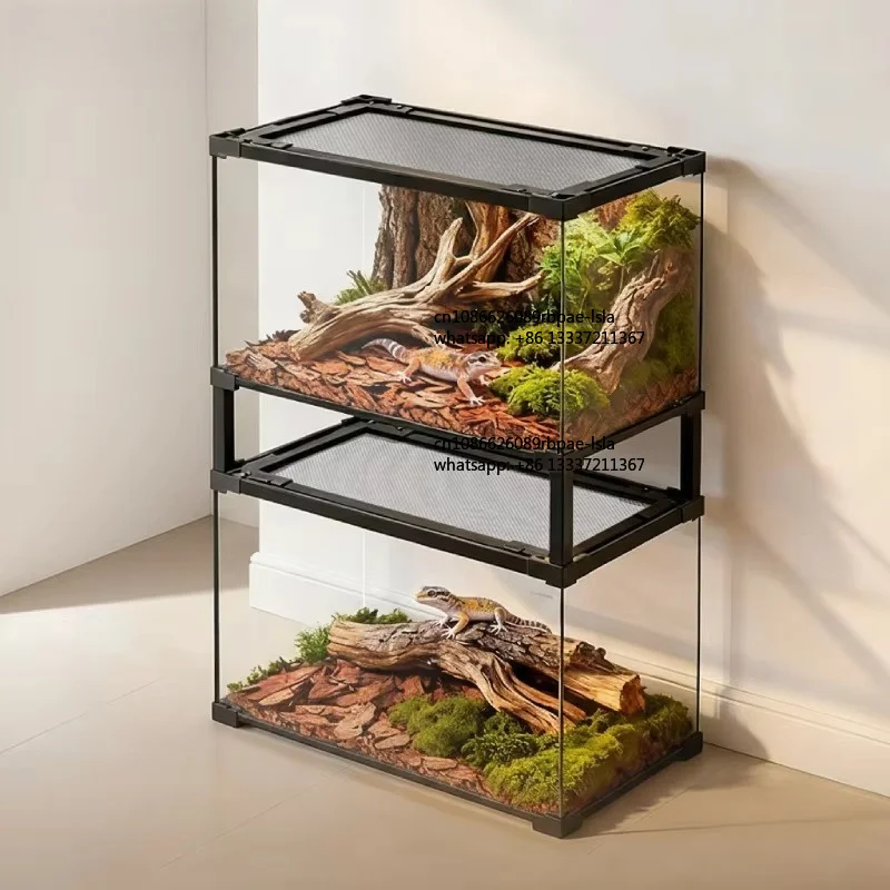 Factory Wholesale Large Reptile Enclosure Stackable Full Transparent Glass Reptile Terrarium Cage Amphibian Supplies