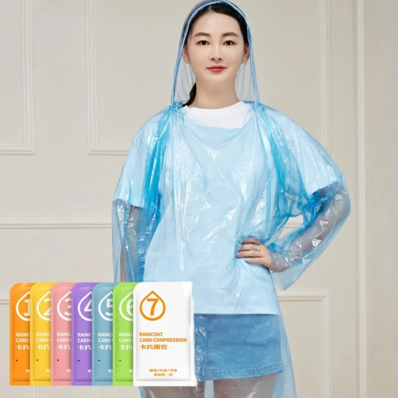 【HMA】1/7Pcs Seven Color Card Raincoat With Compressed And Portable Design, Thickened And Suitable For Outdoor Travel, Mountainee