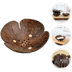 Coconut Bar Soap Holder Multi-function Tray Flower-shape Holder Household Rack + Wood Shaped Flower-shaped Container