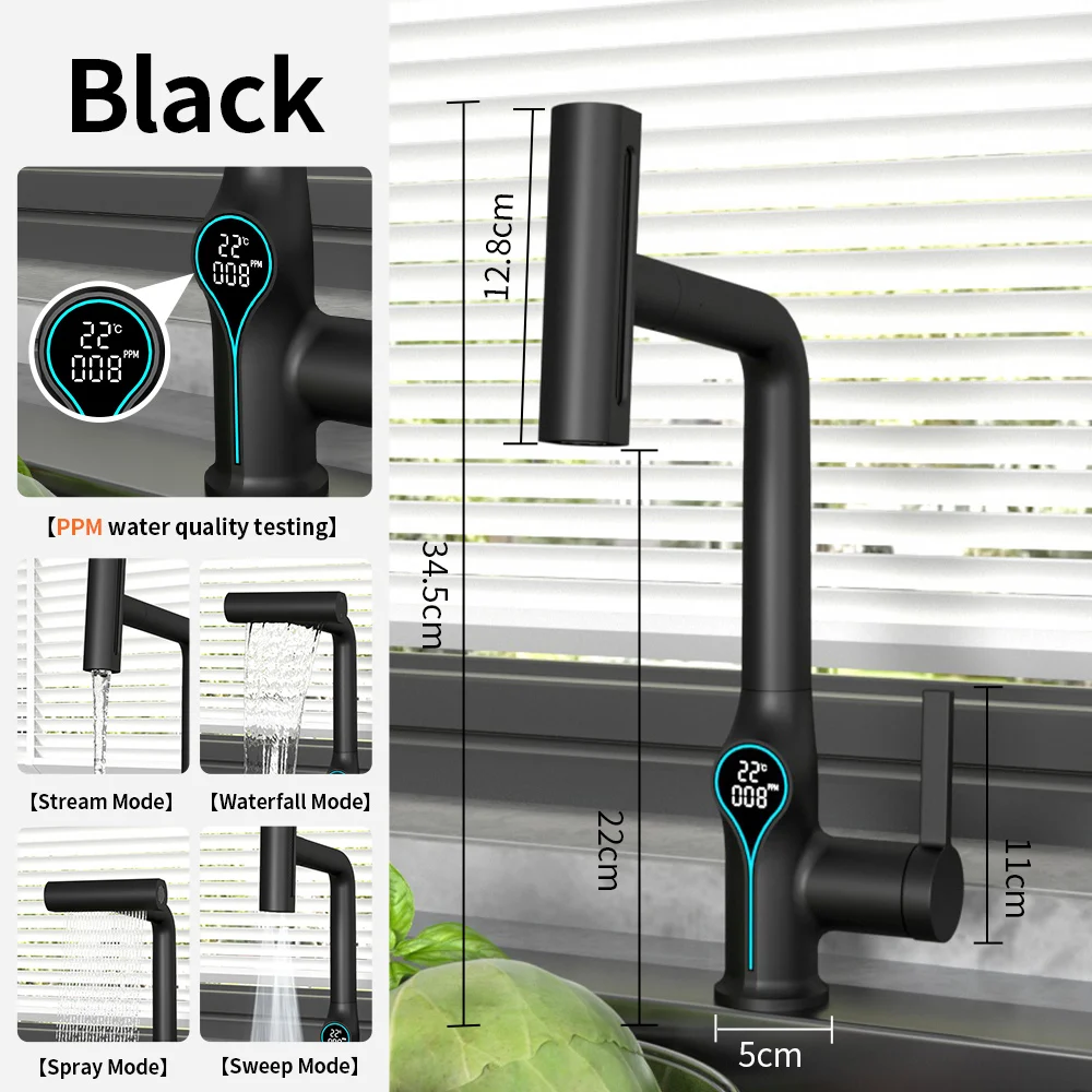 NONE Wasserfall Temperatur Digital Display Becken Wasserhahn Lift Up Down Stream Sprayer Heißes Kaltes Wasser Waschbecken Mixer Waschen Wasserhahn Für Badezimmer 9