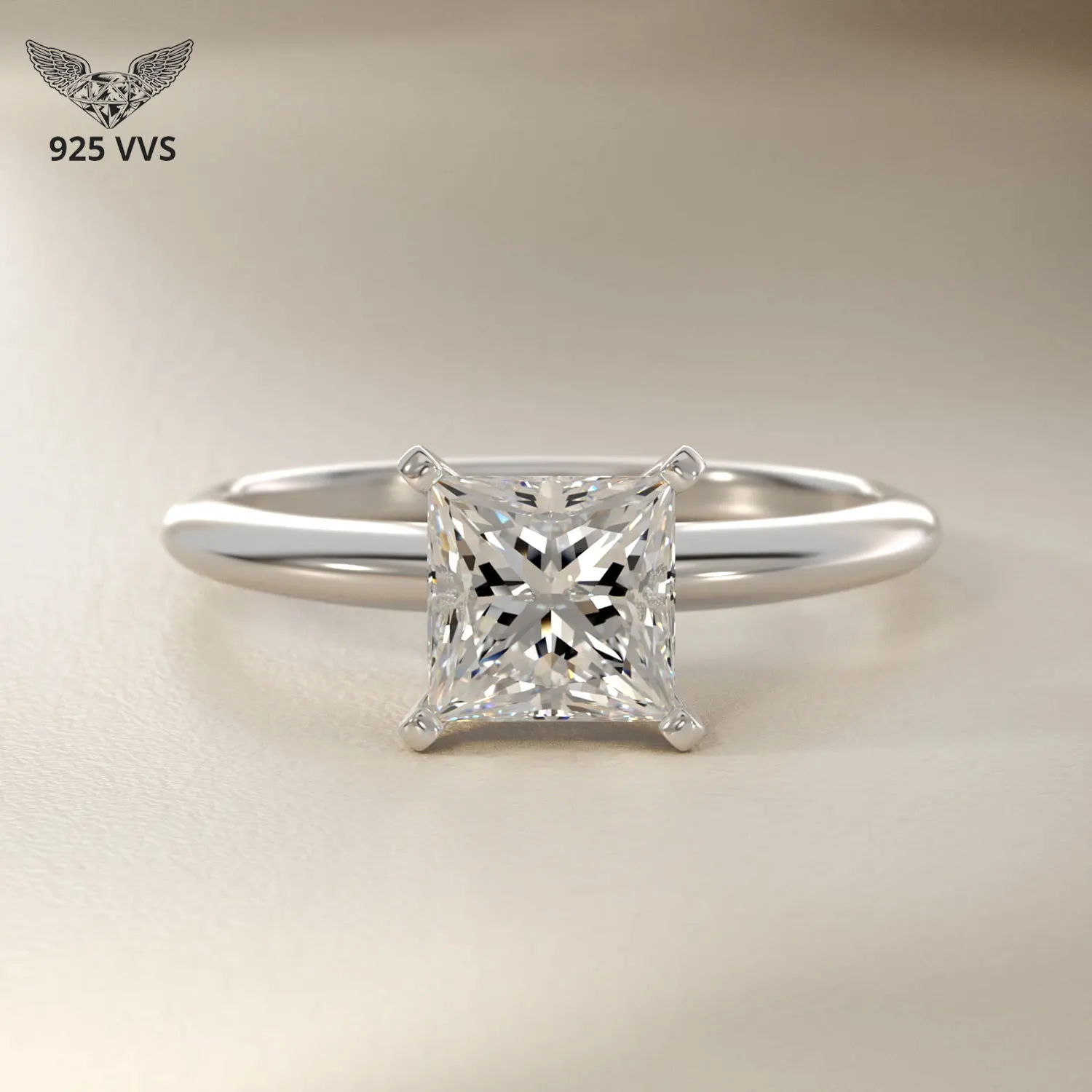 

S925 Sterling Silver Classic Four-Prong Claw Solitaire Engagement Ring Moissanite White Gold Color 1/2 Carats Rings