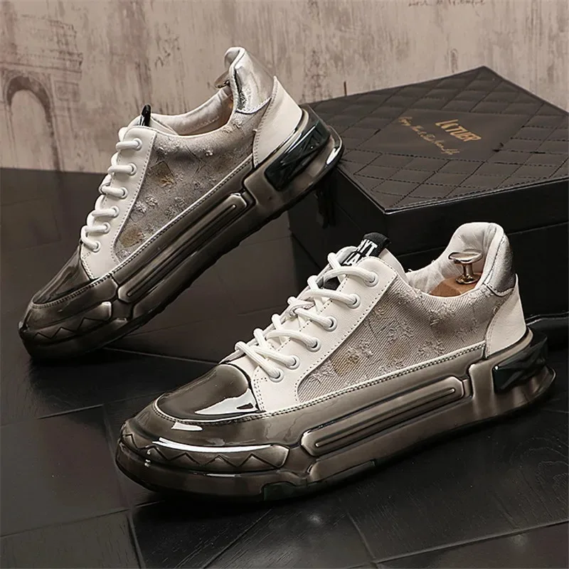 

Дизайнерские модные мужские туфли из кожи и денима на платформе, повседневные кроссовки для мужчин