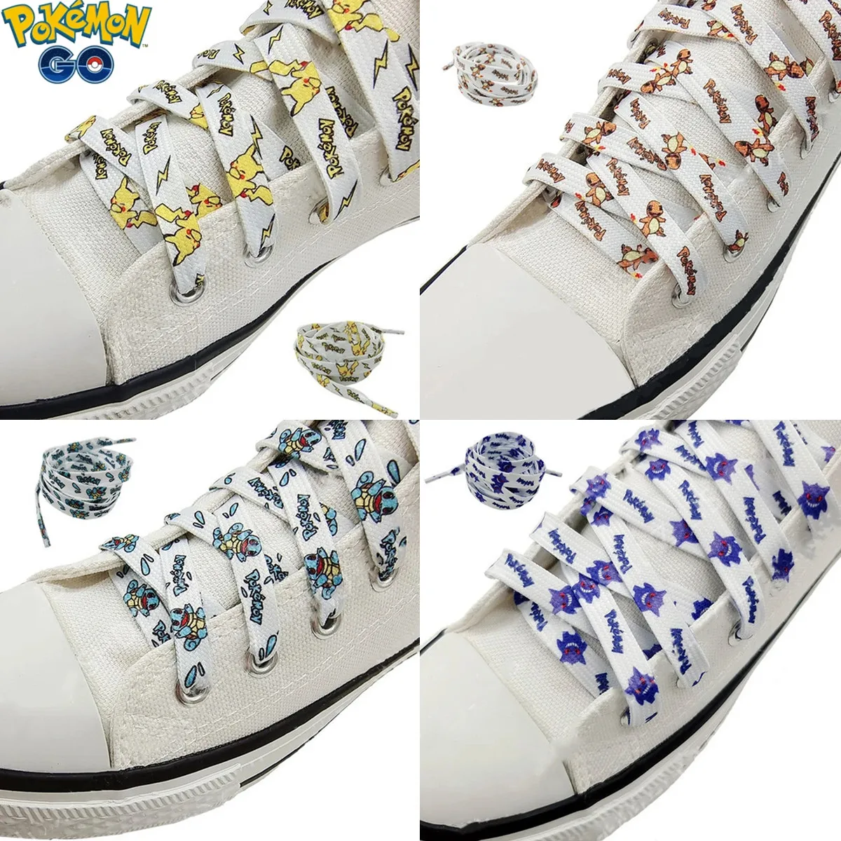 1Pair Pokemon pikachu Bulbasqur Shoelaces 120/140cm Anime Cartoon Charmander Geng Gui Fashion Shoe Laces Accessories Gifts Toys