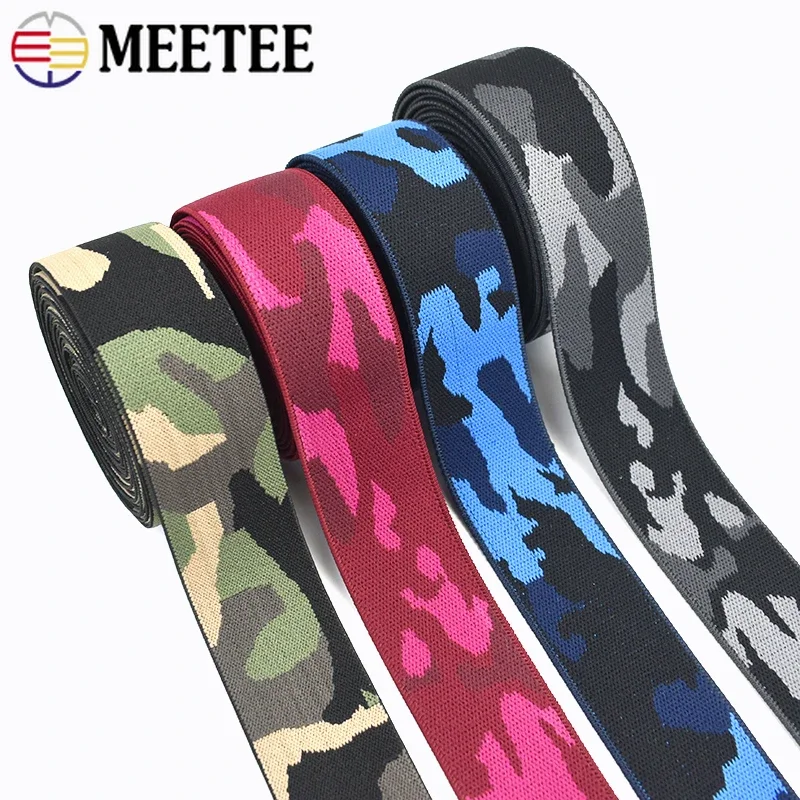 Meetee 1/2/3/5Meter 38mm Naaien Elastische Band Broek Elastiekjes Kleding Elastieken tape Camouflage Elasticiteit String Accessoires