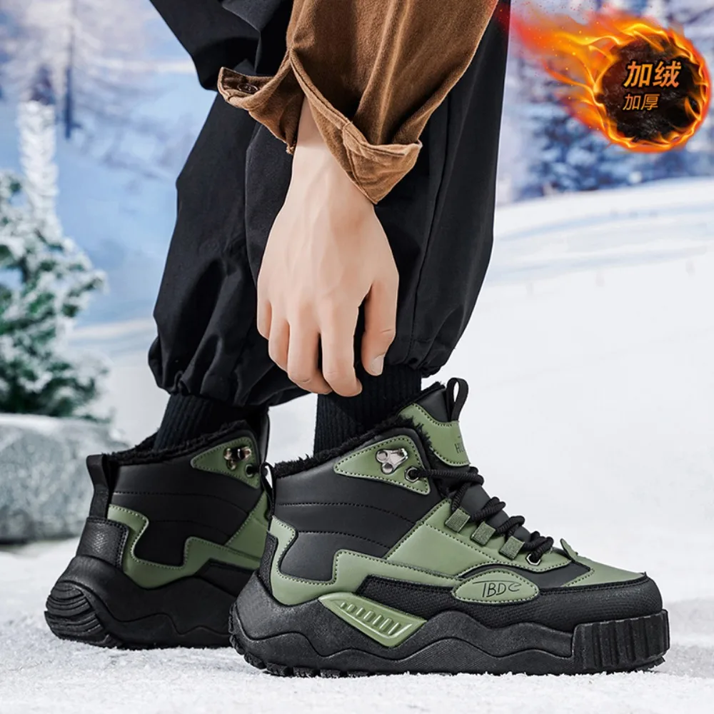 الشتاء الرجال ملابس العمل حذاء من الجلد الدافئة أفخم سميكة وحيد الثلوج الأحذية الارتفاع زيادة مقاوم للماء الدانتيل يصل الرجال أحذية قطنية في الهواء الطلق #3