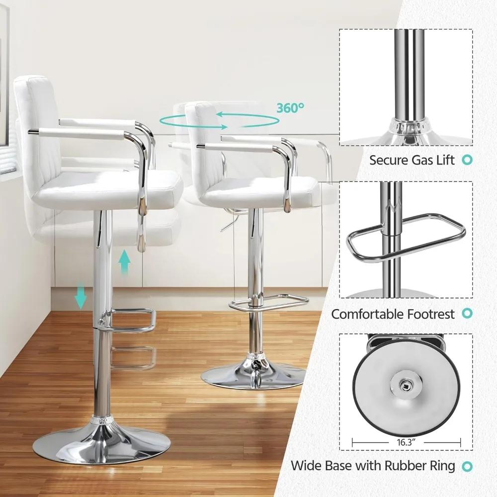 Bar Stools Set of 2, Height Adjustable Swivel Bar Stools, Counter Height Bar Stools for Kitchen Island