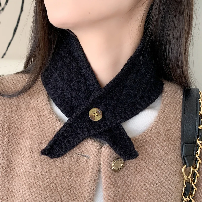 Knitted neck protection scarf with small winter scarf with fake collar short versatile cervical warm wool neck cover