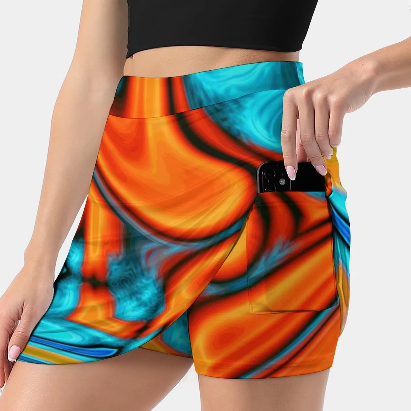 Vivid Modern Southwest Hipster Turquoise Orange Swirls Women's skirt Mini Skirts A Line Skirt With Hide Pocket Abstract