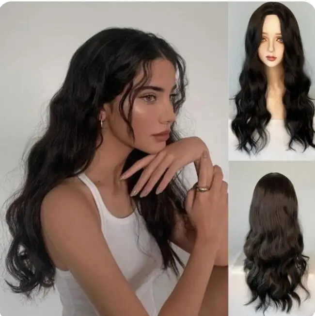 Wig Pop Brown Gray Long Deep Wave Hair Lolita Wig With Bangs Synthetic Wig Lady Fashion Thick Curly Hair Wig Girl