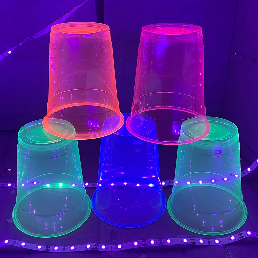 

40pcs Neon Party Glass 12 OZ Disposable Glow Cups UV Black Light Reactive Neon Party Decoration Fluorescent Plastic Cup Supplies