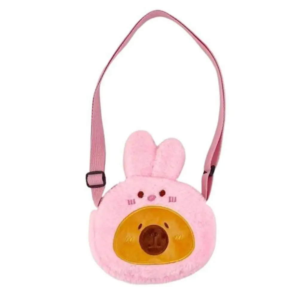 

Большая вместительная плюшевая сумка через плечо с изображением капибары, сумка через плечо с изображением животных на молнии, полипропиленовый хлопок, пушистый кошелек для монет с лягушкой, школьный кошелек