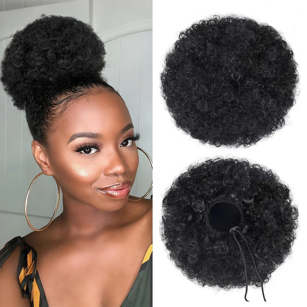 

Афро-пушистые кудрявые вьющиеся волосы на шнурке, пиньтейл, наращивание пучков, заколка для волос, 4–8 дюймов, натуральный цвет для чернокожих женщин