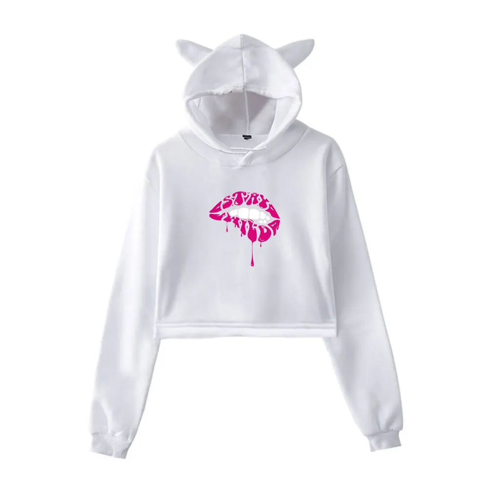 Ben Azelart Stay Wild Lip Hoodie Vintage 90s Streetwear Hoodie Merch Hoodies Sweatshirts for Girls Cat Ear Crop Fashion women