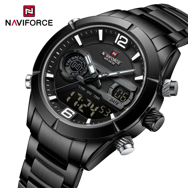 NAVIFORCE Design Men\'s Watches Top Luxury LCD Display Chronograph Quartz Wristwatches Luminous Waterproof Sport Clock 2024 New