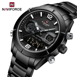 NAVIFORCE 디자인 남성용 시계, LCD 디스플레이 크로노그래프 쿼츠 손목시계, 빛나는 방수 스포츠 시계, 최고 럭셔리, 2024 신제품