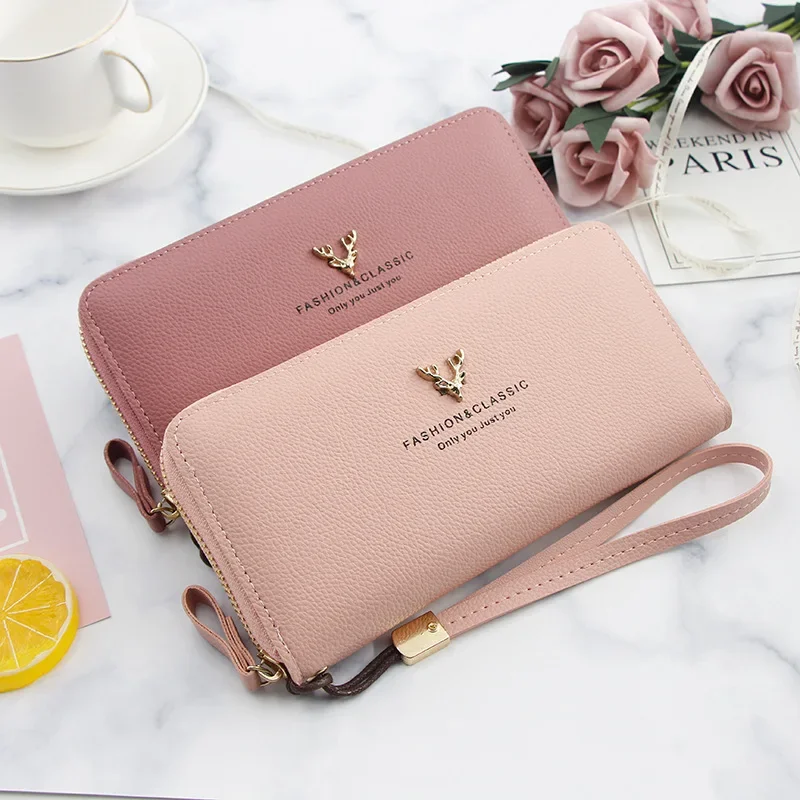 

Женский кошелек с головой оленя, большая емкость, длинный модный женский клатч на молнии, сумка для мобильного телефона, кошелек из искусственной кожи с несколькими картами