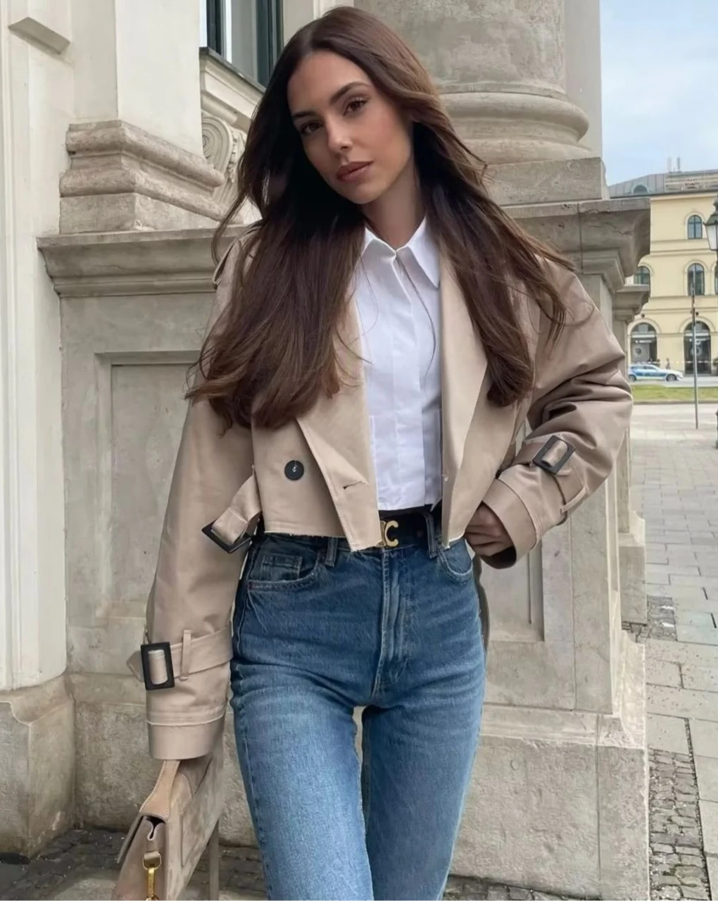 

Укороченный плащ с поясом 2025 года, весенняя куртка, женская винтажная уличная одежда, двубортный топ с длинными рукавами, женское пальто, наряды