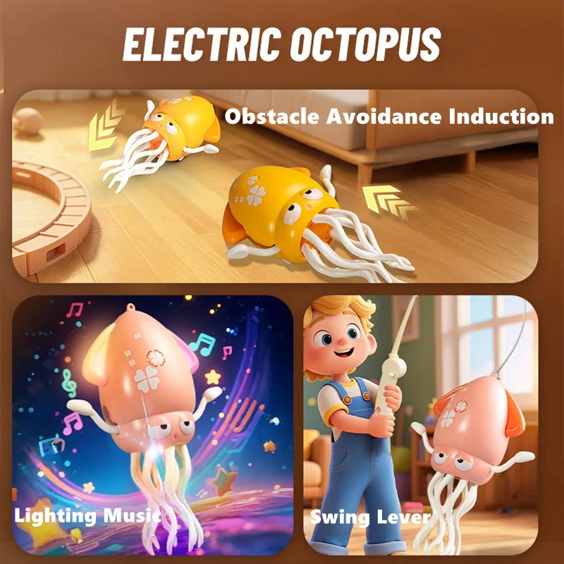 Brinquedo eletrônico de polvo de dança com luzes sonoras, auto-indução, prevenção de obstáculos, brinquedos interativos para engatinhar, presentes de aniversário para crianças