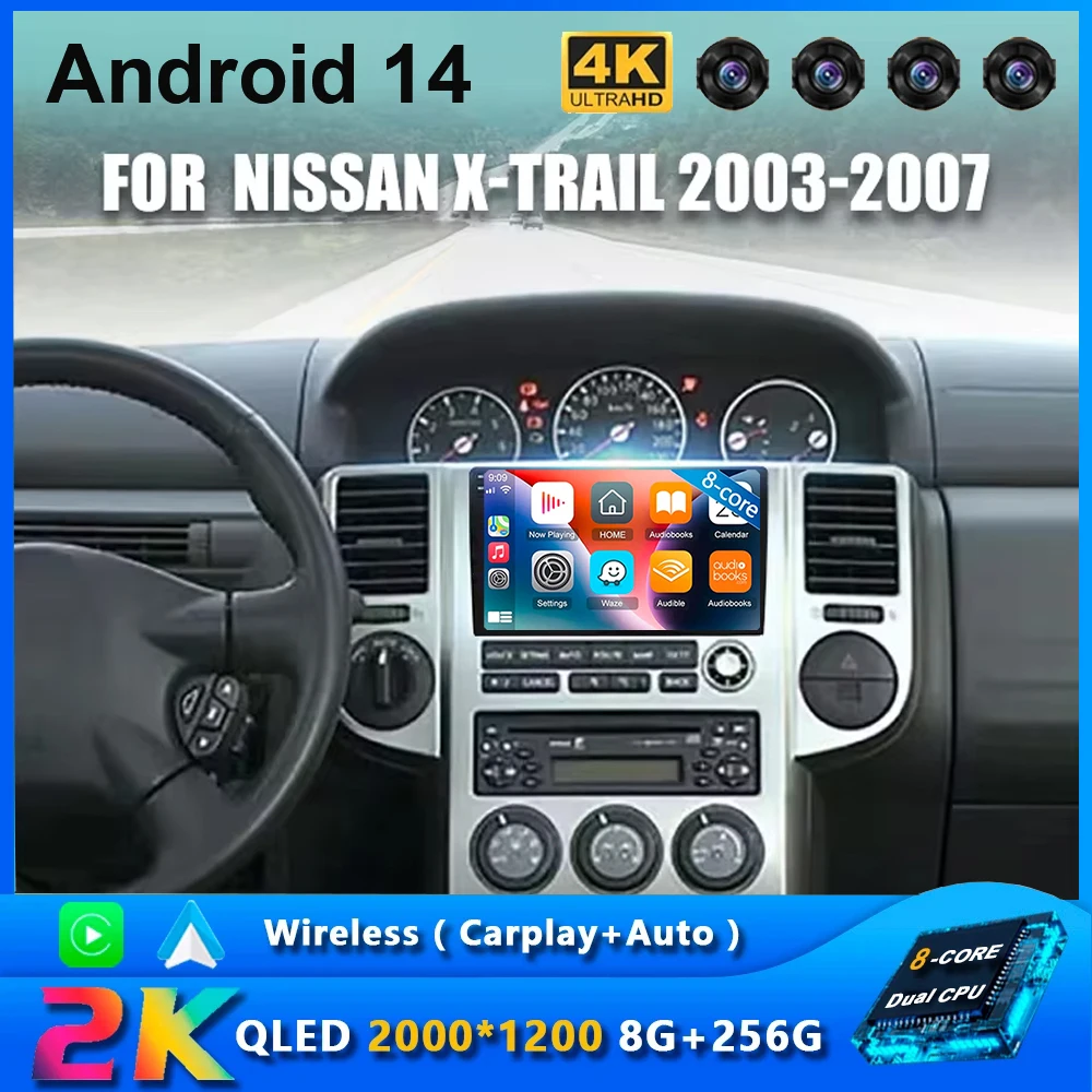 Android 14 Car Radio For Nissan X-trail 2003 2004 2005 2006 2007 Multimedia Video Player Navigation Stereo GPS 4G Carplay Auto