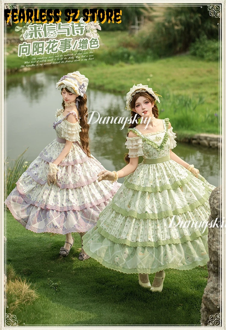 Vestido Lolita con Tirantes, Estilo Japonés Victoriano Vintage, Elegante y Dulce para Mujer, con Encaje, Lazo y Estampado Floral, Vestido Largo Ajustado de Princesa para Fiestas de Noche