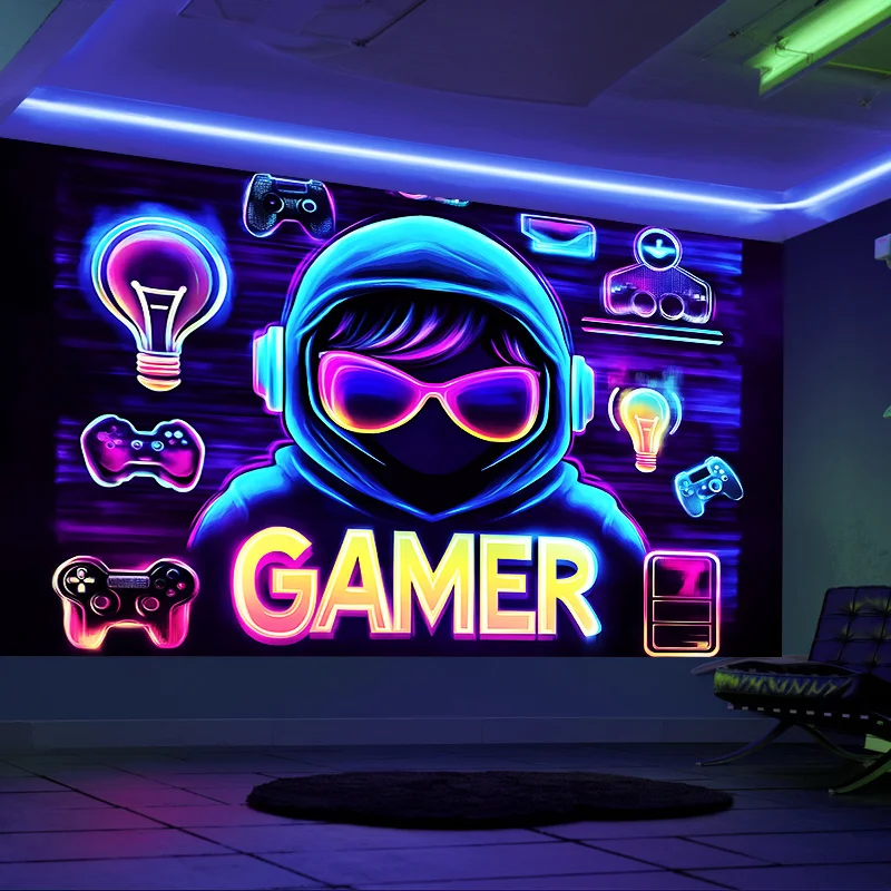 VIKAMA Neon GAMER Esports Tapestry Colorful Esports Room Bac